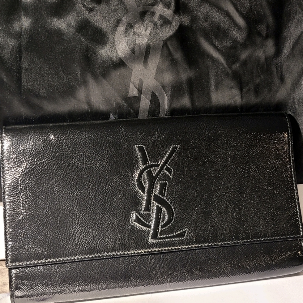 Yves Saint Laurent Black Calfskin Envelope Clutch